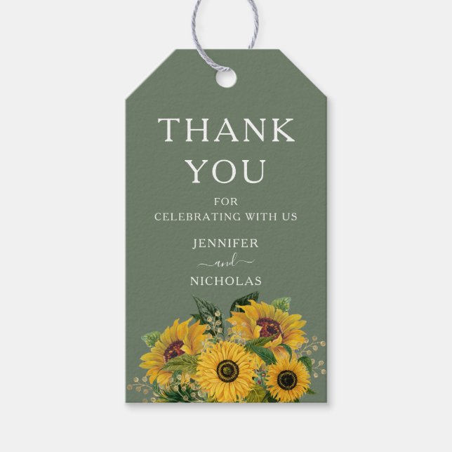 Elegant Blommigt Solblommor Bröllop Presentetikett (Framsidan)