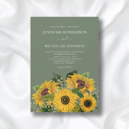 Elegant Blommigt Solblommor Grönt Inbjudningar