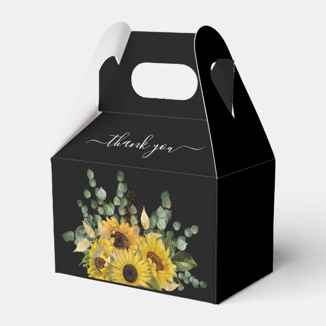 Elegant Blommigt Solblommor Tack Black Bröllop Presentaskar (Baksidan Sidan)