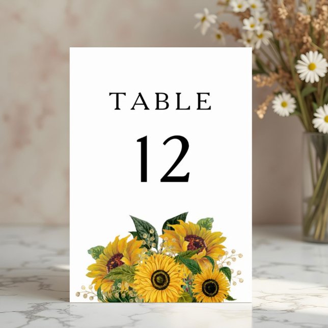 Elegant Blommigt Solros Bröllop Bordsnummer (Elegant Floral Sunflower Wedding Table Number)
