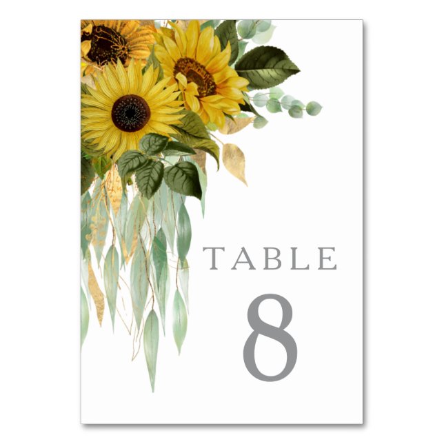 Elegant Blommigt Solros Bröllop Bordsnummer (Framsidan)