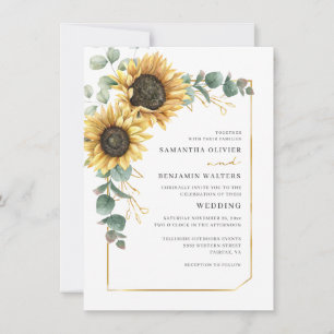 Elegant Blommigt Solros Eucalyptus Bröllop Inbjudningar