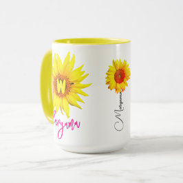 Elegant Blommigt Solroskaffe Mugg (hennes Namn)