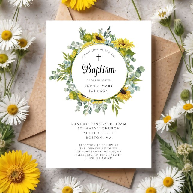 Elegant Blommigt Solrosolkrans Inbjudningar (Elegant Floral Sunflower Wreath Invitation)