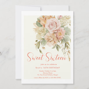 Elegant Blommigt Söt 16 födelsedagsinbjudningskort Inbjudningar
