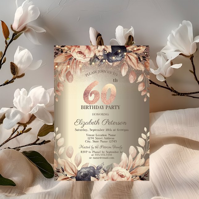 Elegant Blommigt,String Ljus 60 födelsedag Inbjudningar (Skapare uppladdad)