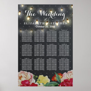 Elegant Blommigt String Ljus Bröllop sätesdiagram Poster