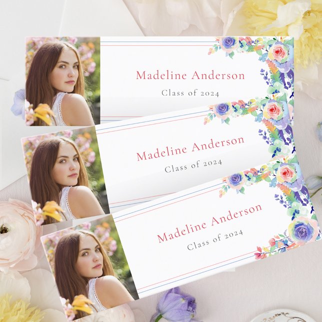 Elegant Blommigt Studenten Photo Namn Card Mini Visitkort (Skapare uppladdad)