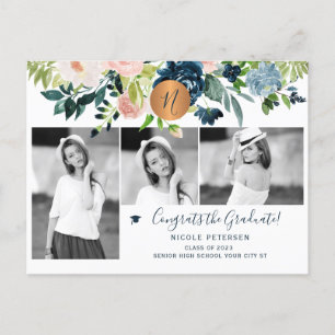 Elegant blommigt studentfest fotokollage inbjudan vykort
