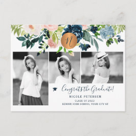 Elegant blommigt studentfest fotokollage inbjudan vykort