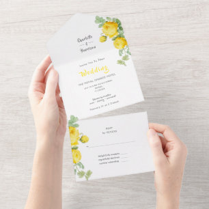 Elegant Blommigt Sunny Gul ros Bröllop alla i O