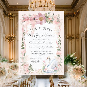 Elegant Blommigt Svan Rosa Banderonbabybabyskor f Inbjudningar