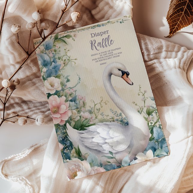 Elegant Blommigt Svan  Rosa Diapper Raffle Tilläggskort (Skapare uppladdad)