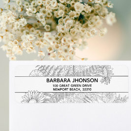 Elegant Blommigt Svartvit Daisy Returadress Etikett