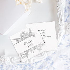 Elegant Blommigt, svartvitt Fyrkantigt Visitkort