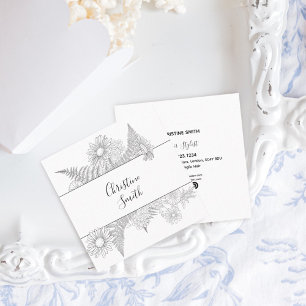 Elegant Blommigt, svartvitt Fyrkantigt Visitkort