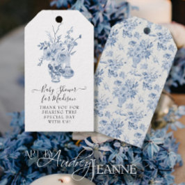 Elegant Blommigt Tack Blue Girl Baby Shower Presentetikett