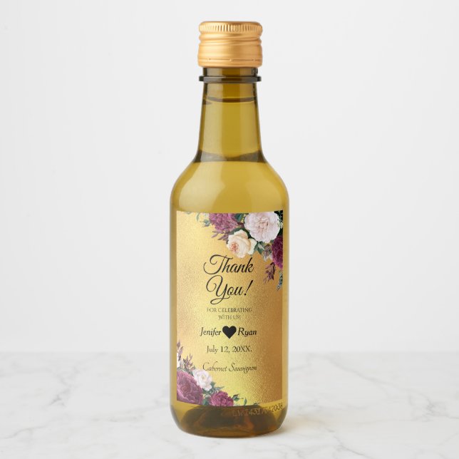 Elegant blommigt Tack för etiketten Mini Vin Flask Vinetikett (Framsida)