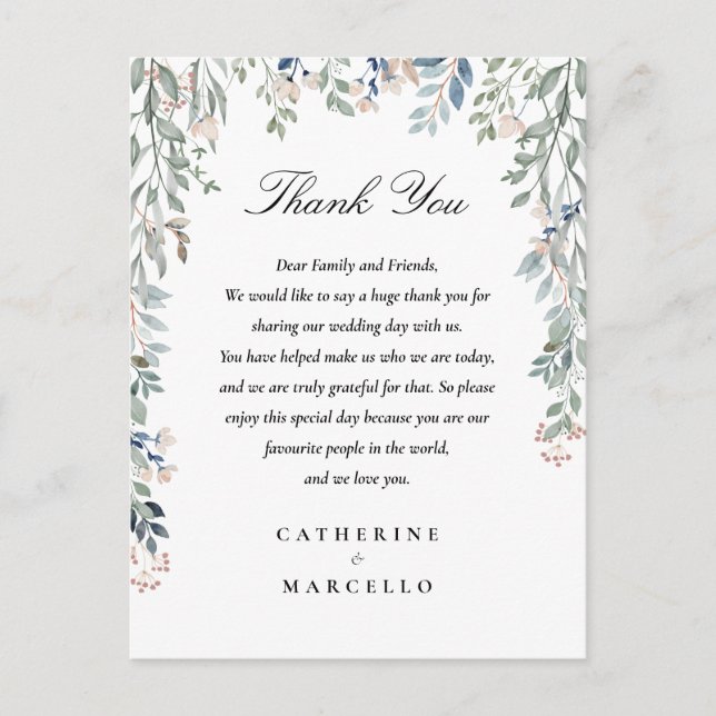 Elegant Blommigt Tack-monteringskort för Bröllop Vykort (Framsida)