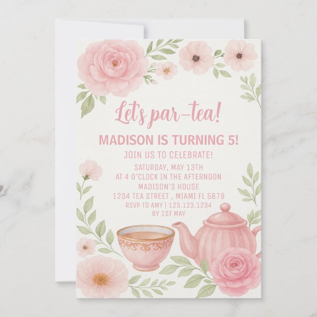 Elegant Blommigt Tea Party födelsedag Inbjudningar (Framsida)