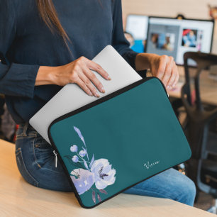Elegant Blommigt Teal Abstrakt Laptop Fodral