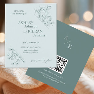 Elegant Blommigt Teal Bröllop budgetinbjudan Flygblad