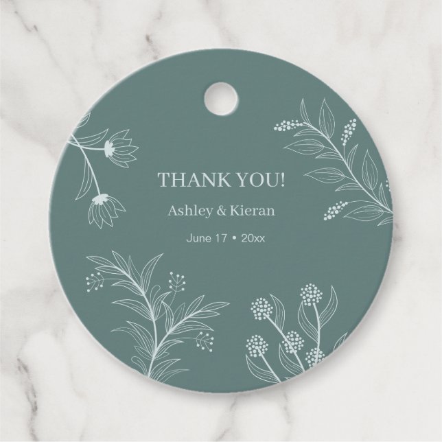 Elegant Blommigt Teal Bröllop Gåvor Etiketter (Framsida)