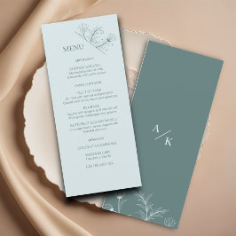 Elegant Blommigt Teal Bröllop Menu Meny