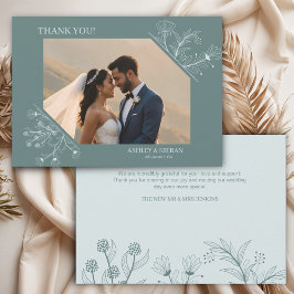 Elegant Blommigt Teal Bröllop Tack Kort