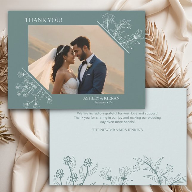 Elegant Blommigt Teal Bröllop Tack Kort (Skapare uppladdad)