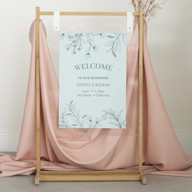 Elegant Blommigt Teal Welcome Bröllop Poster (Skapare uppladdad)