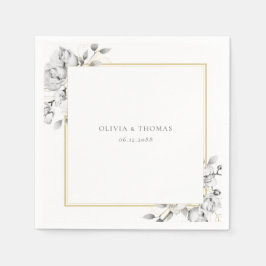 Elegant Blommigt Teckning Guld Ram Rustic Bröllop Pappersservett