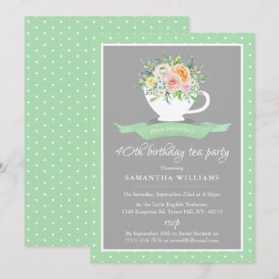Elegant Blommigt Tekopp födelsedag Tea Party Inbjudningar