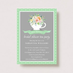 Elegant Blommigt Tekopp Möhippa Tea Party Inbjudningar