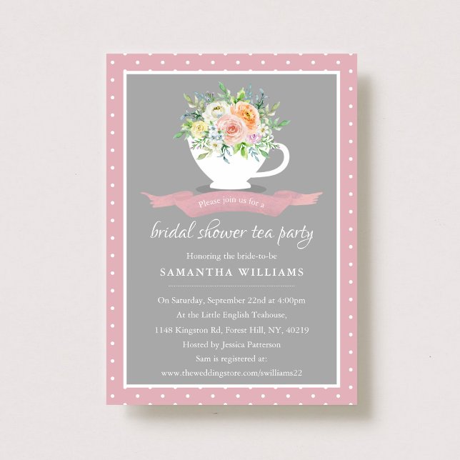 Elegant Blommigt Tekopp Möhippa Tea Party Inbjudningar (Skapare uppladdad)
