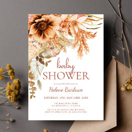 Elegant Blommigt Terracotta Fall Baby Shower Inbjudningar