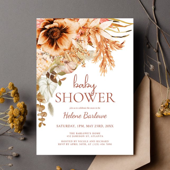 Elegant Blommigt Terracotta Fall Baby Shower Inbjudningar (Elegant Floral Terracotta Fall Baby Shower Invitation)