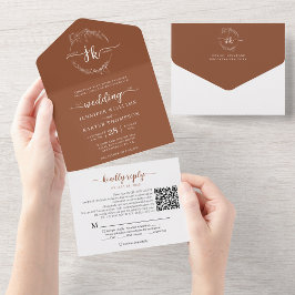Elegant Blommigt Terracotta Monogram QR-kod Bröllo