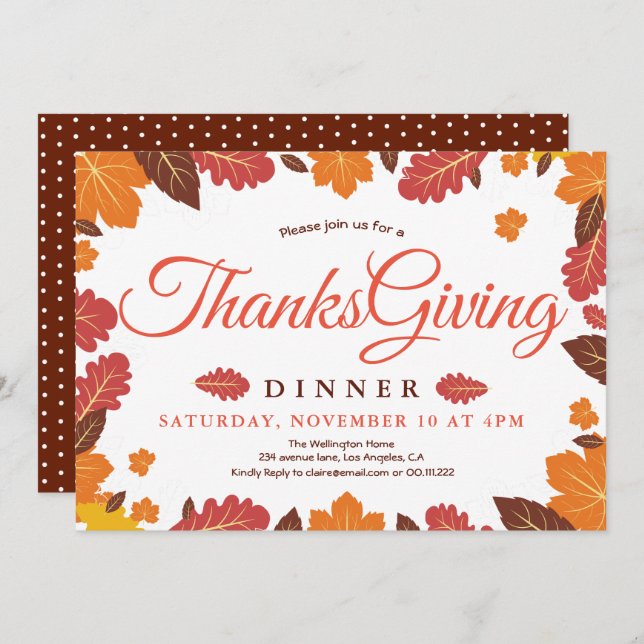 Elegant blommigt thanksgiving middag inbjudningar (Fram/baksida)