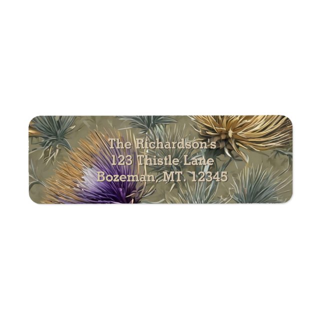 Elegant Blommigt Thistle Mönster Returadress Etikett (Framsidan)