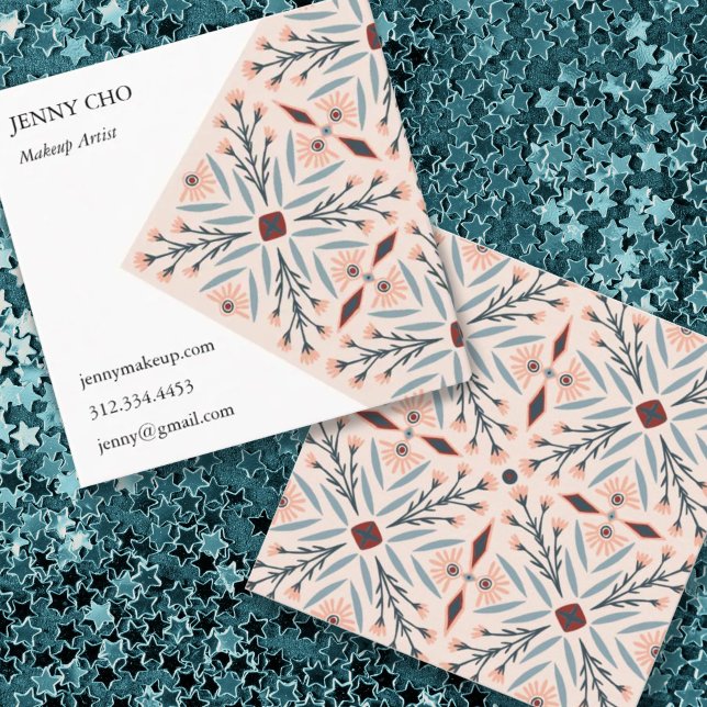 Elegant Blommigt Tiles Geometric Rosa Beauty Fyrkantigt Visitkort (Skapare uppladdad)