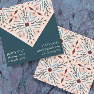 Elegant Blommigt Tiles Geometric Rosa Blue Fyrkantigt Visitkort