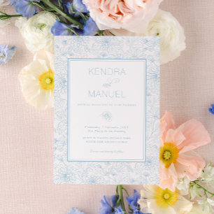 Elegant Blommigt Toile Blue Bröllop Inbjudningar