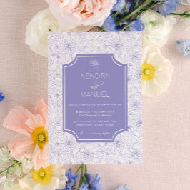 Elegant Blommigt Toile Lilac Lila Bröllop Inbjudningar