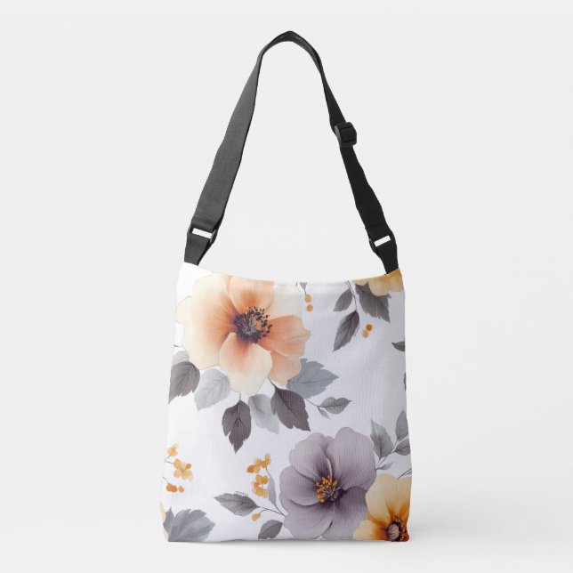 Elegant Blommigt Tote Bag med Soft Pastel Grått De Axelväska (Framsida)