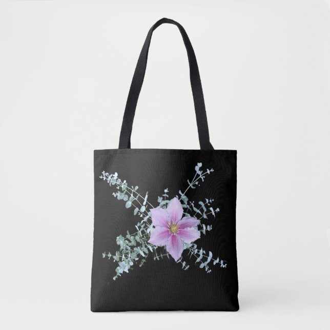 Elegant Blommigt Toxt Bag - Rosa Blommdesign Tygkasse (Framsida)