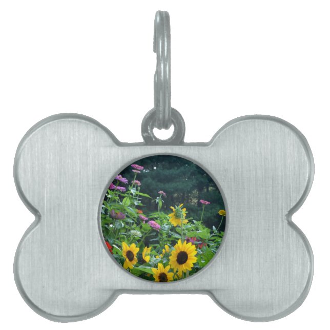 Elegant blommigt, trädgårdsblommor zink morsa ID-bricka husdjur (Framsidan)
