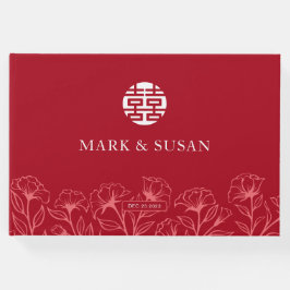 Elegant Blommigt Traditional Chinese Bröllop (RED) Gästböcker