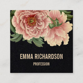 Elegant blommigt trendig rosa peony affärskorts  fyrkantigt visitkort