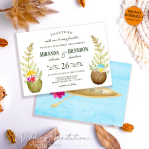 Elegant Blommigt Tropical Beach Hawaii Bröllop Inbjudningar